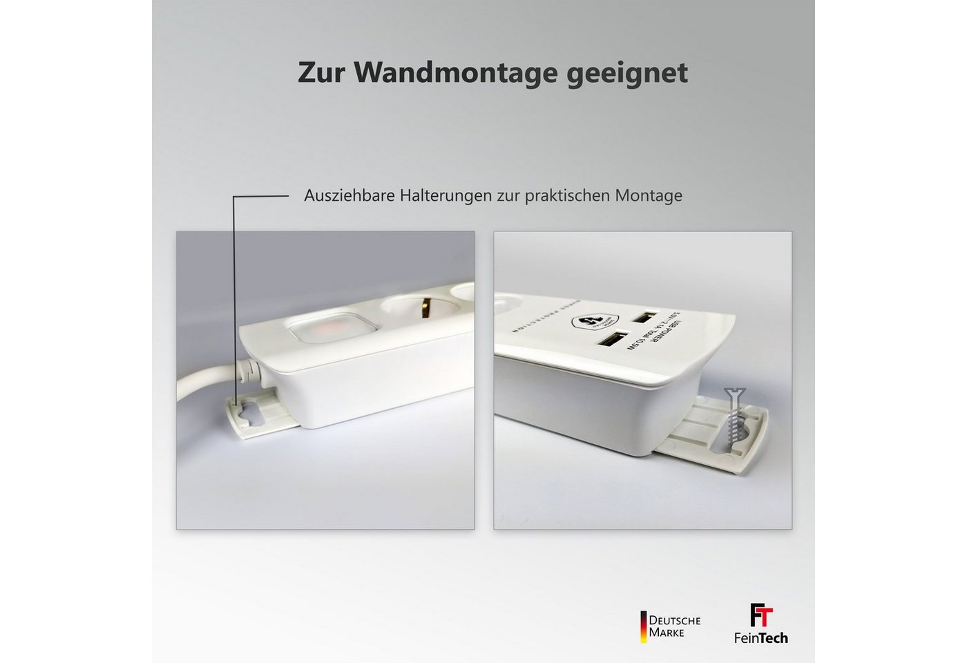 FeinTech Mehrfachsteckdose 6-fach (Ein- / Ausschalter, Schalterbeleuchtung, USB-Anschlüsse, Überspannungsschutz, Kabellänge 1.5 m), Flachstecker Bild 5