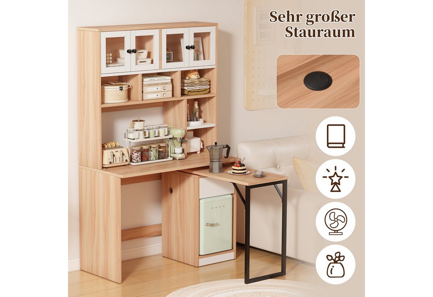 Flieks Regal-Schreibtisch (1-St., mit Schublade & L-förmig Tisch), mit drehbar Eckschreibtisch Computertisch Bürotisch mit Stauraum