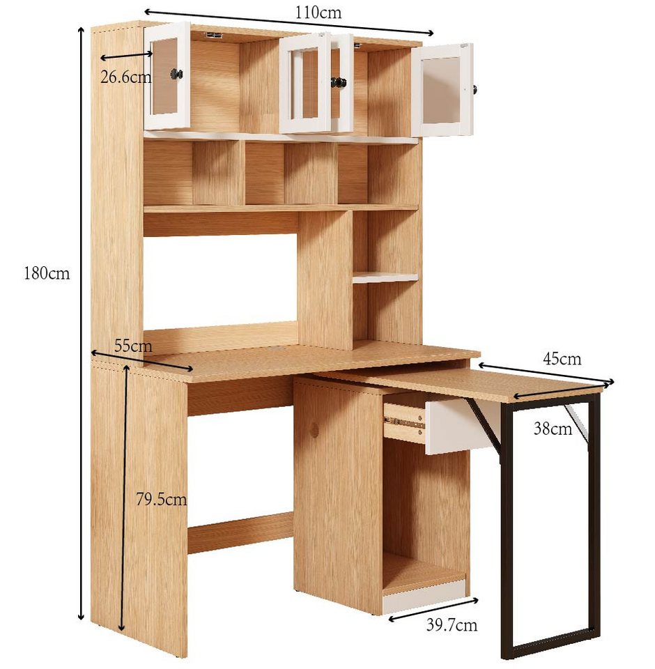 Flieks Regal-Schreibtisch (1-St., mit Schublade & L-förmig Tisch), mit drehbar Eckschreibtisch Computertisch Bürotisch mit Stauraum Bild 2