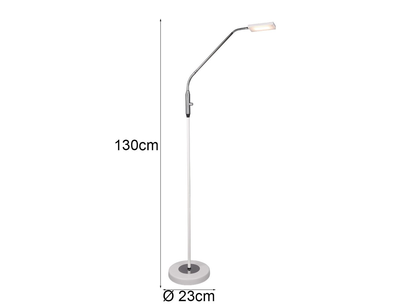 Reality Leuchten LED Stehlampe Leselampe Metall Weiß & Chrom, Ø 23cm, Dimmfunktion, LED fest integriert, Warmweiß, kleine Schwanenhalslampe dimmbar Weiß & Chrom Bild 2