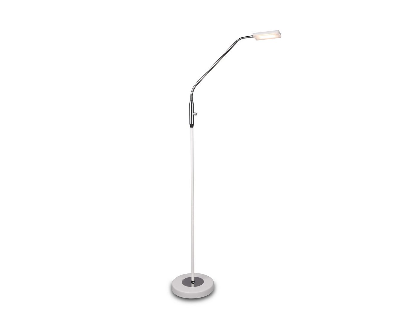 Reality Leuchten LED Stehlampe Leselampe Metall Weiß & Chrom, Ø 23cm, Dimmfunktion, LED fest integriert, Warmweiß, kleine Schwanenhalslampe dimmbar Weiß & Chrom Bild 3