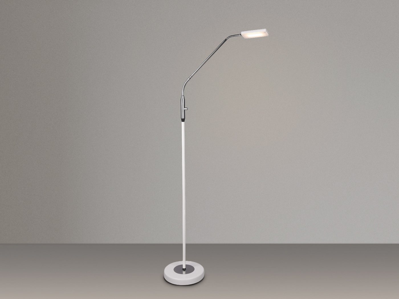 Reality Leuchten LED Stehlampe Leselampe Metall Weiß & Chrom, Ø 23cm, Dimmfunktion, LED fest integriert, Warmweiß, kleine Schwanenhalslampe dimmbar Weiß & Chrom Bild 4