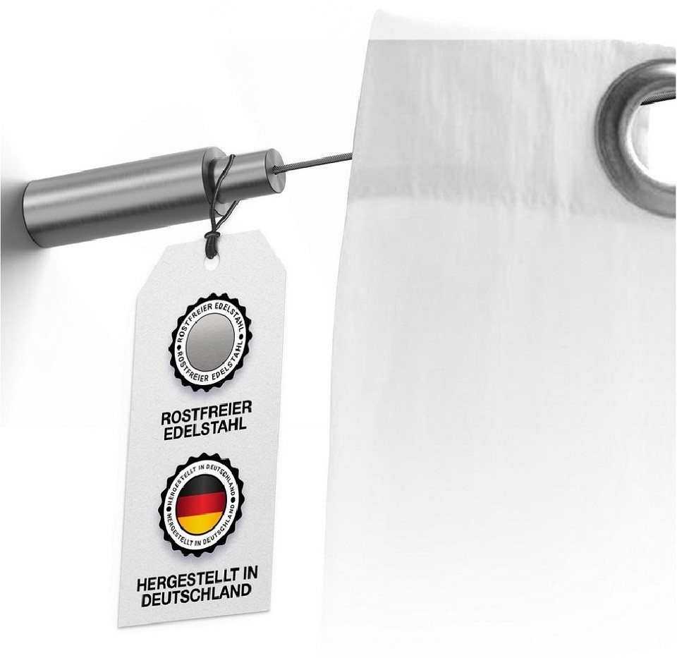 PHOS Design Seilspanngarnitur : Axiales Seilspannsystem aus Edelstahl, für Gardinen und Vorhänge, (SSA18Set5ST80), mit Wand zu Wand Montage und Seilzwischenträger - 100% Made in Germany