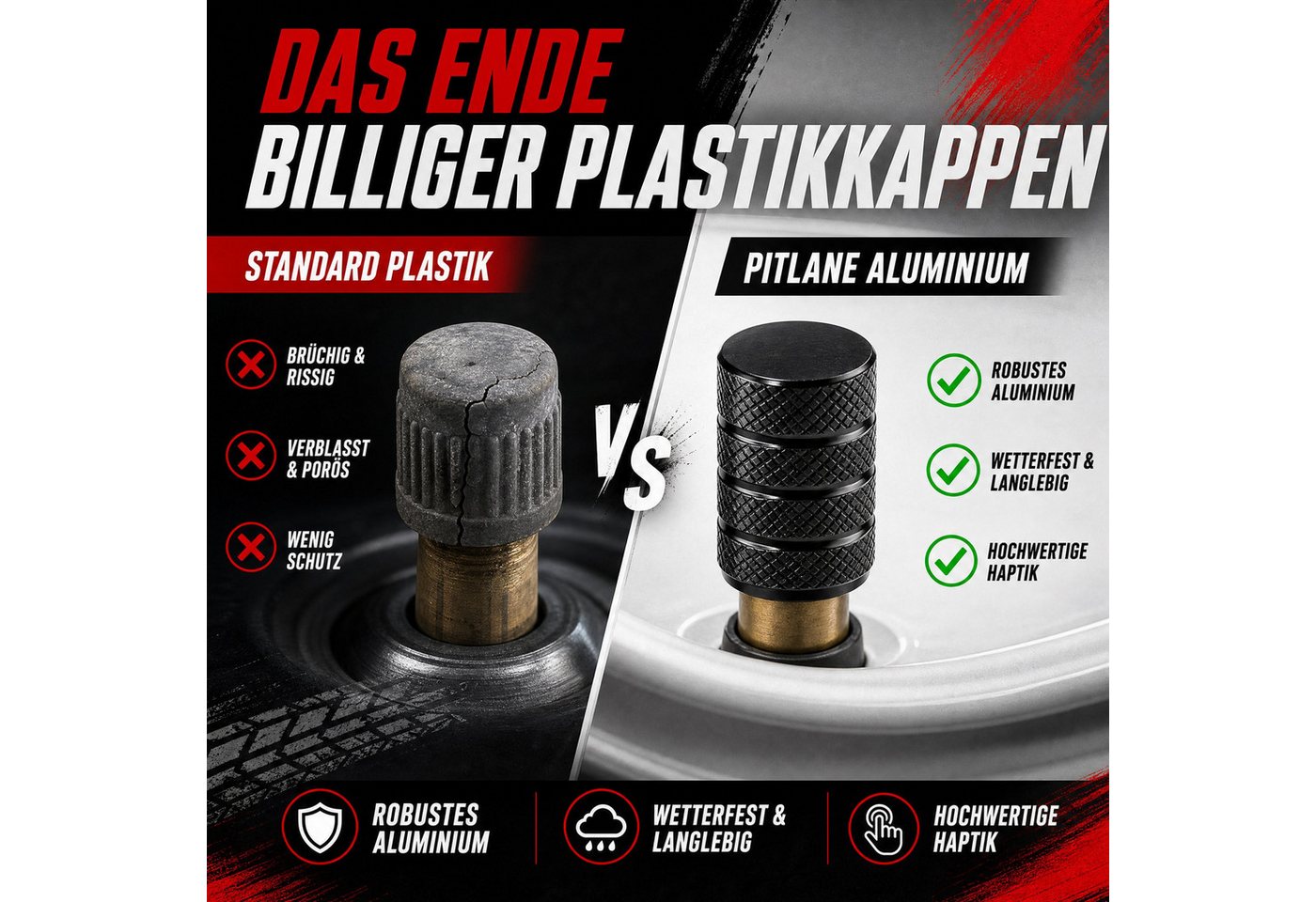 Pitlane Performance Ventilkappe Alu-Ventilkappen für Schrader-Ventile, (Ventilkappen-Set, 4-St., 4 Stück aus Aluminium), Korrosionsschutz und innenliegende Dichtung Bild 4