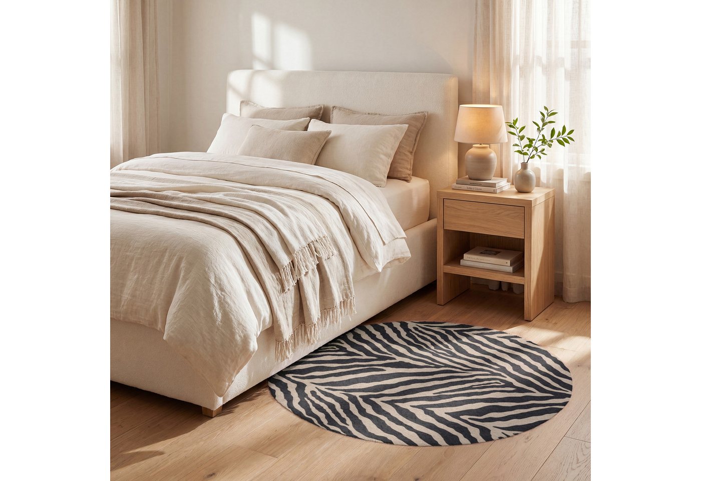 OnlyWow Teppich Rund Zebra - Klassisch - Schwarz, Rechteckig, Wohnzimmer, Schlafzimmer, Kurzflor 90x90 cm