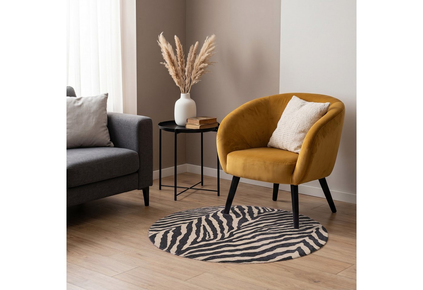 OnlyWow Teppich Rund Zebra - Klassisch - Schwarz, Rechteckig, Wohnzimmer, Schlafzimmer, Kurzflor 90x90 cm Bild 3