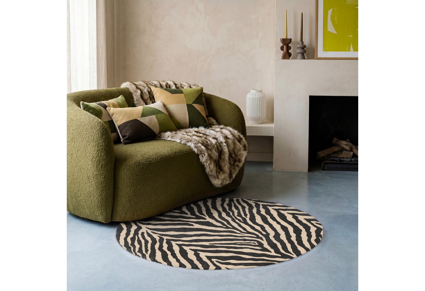 OnlyWow Teppich Rund Zebra - Klassisch - Schwarz, Rechteckig, Wohnzimmer, Schlafzimmer, Kurzflor 90x90 cm Bild 4