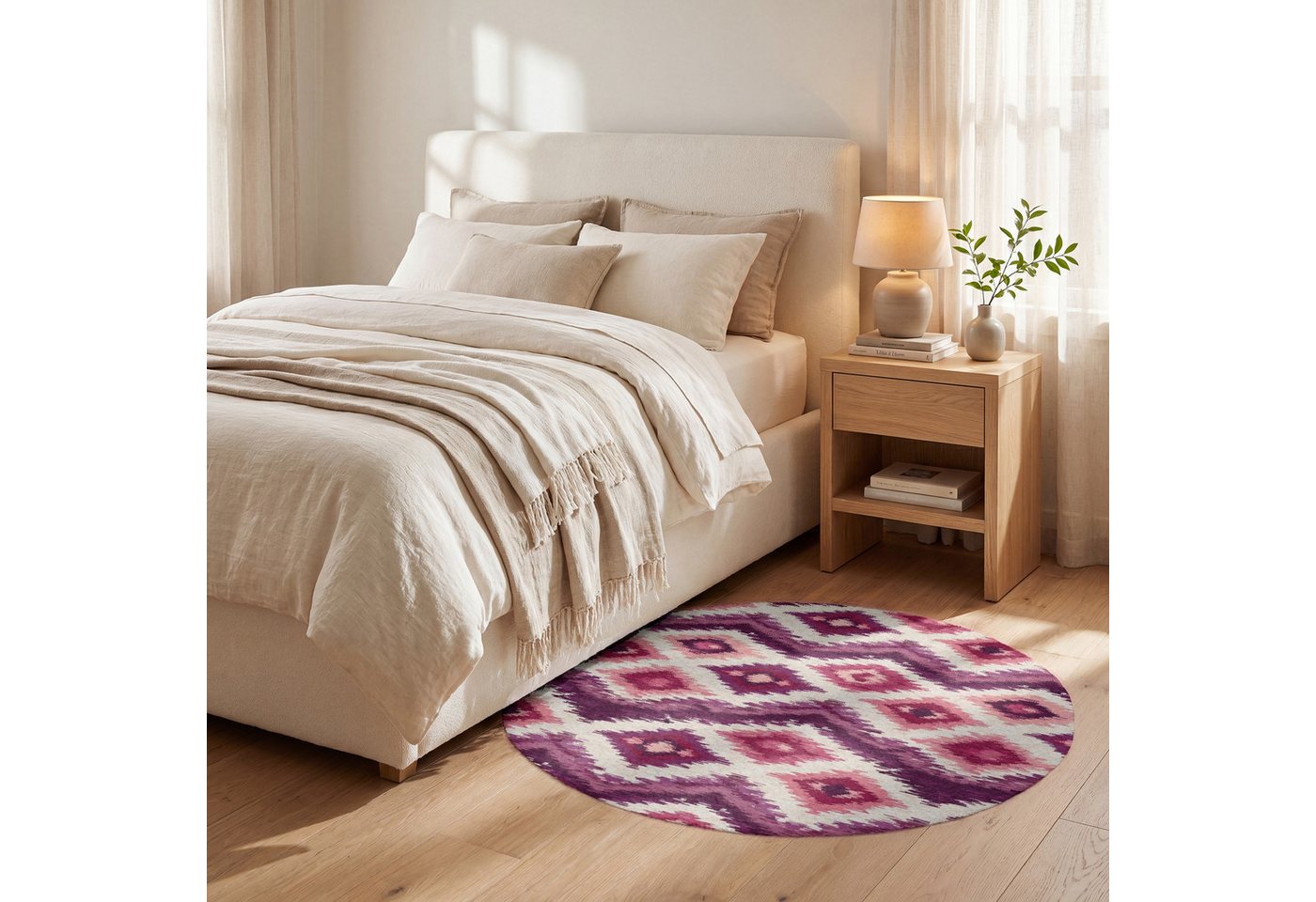 OnlyWow Teppich Rund Muster - Lila - Zickzack, Rechteckig, Wohnzimmer, Schlafzimmer, Kurzflor 90x90 cm Bild 2