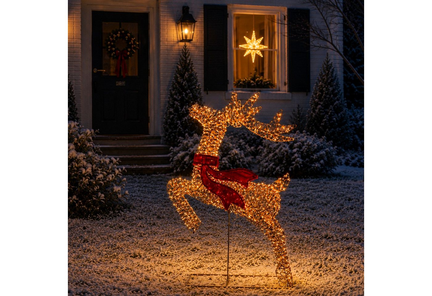 Online-Fuchs LED Dekofigur großer Hirsch mit Folie und LED-Lichterkette - Weihnachtsdeko outdoor, ruhiges Dauerleuchten oder Flasheffekt wählbar, 720 warmweiße LEDs, praktische 6-Stunden Timerfunktion - mit Netzkabel Bild 2