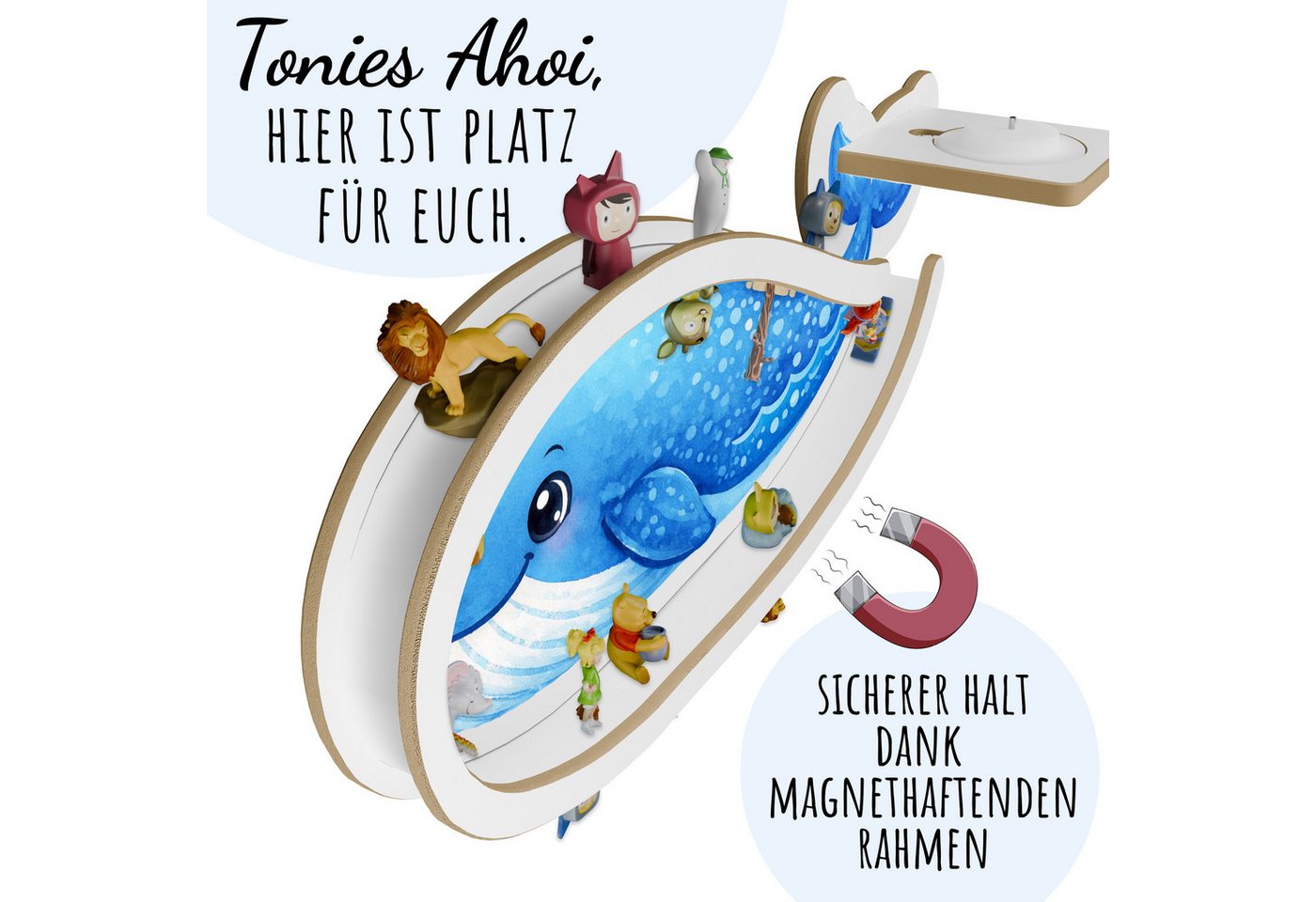 Holzura Kinderregal Holzura - Wal - Tonie Regal mit Halterung für Toniebox 1&2.