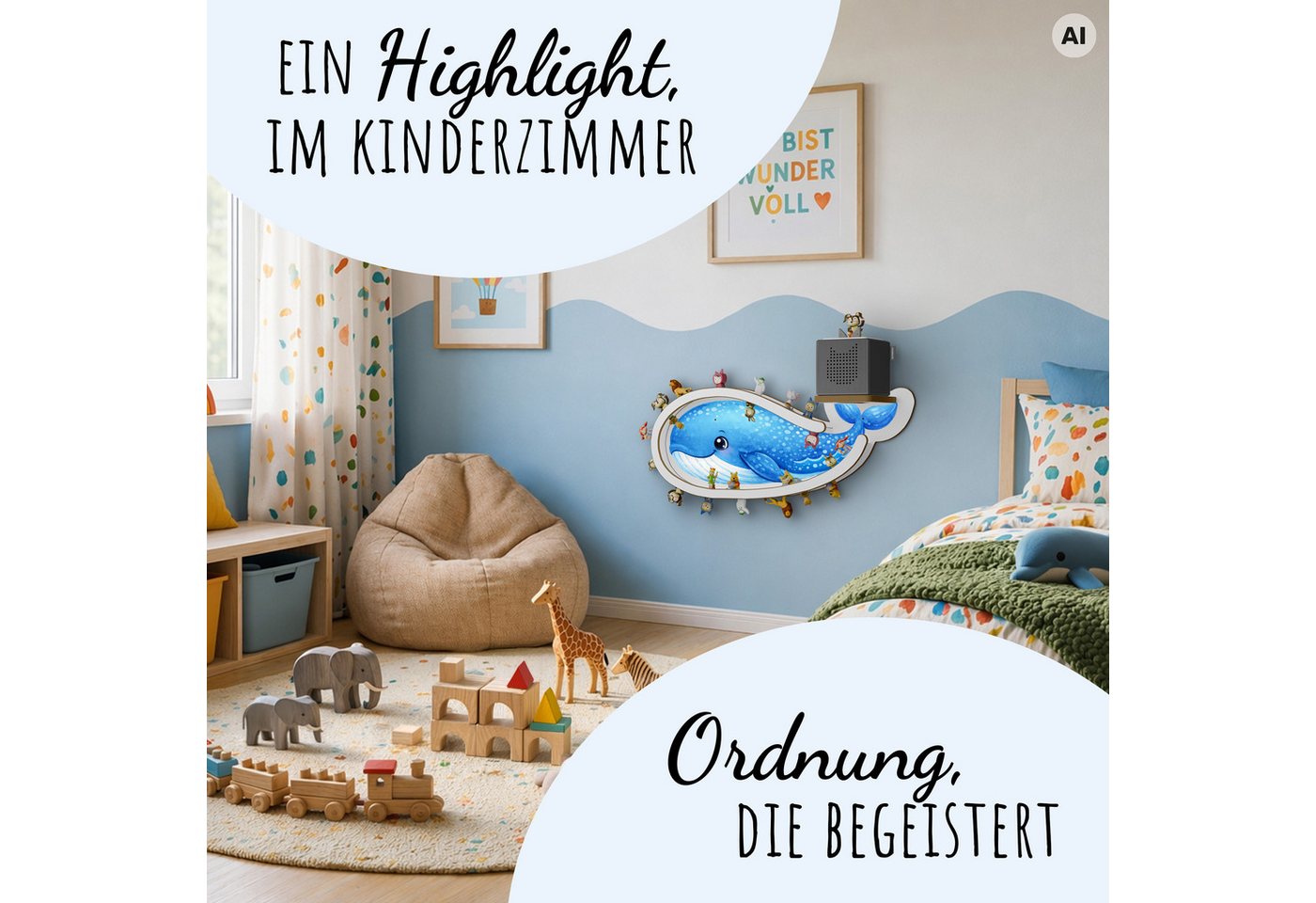 Holzura Kinderregal Holzura - Wal - Tonie Regal mit Halterung für Toniebox 1&2. Bild 4