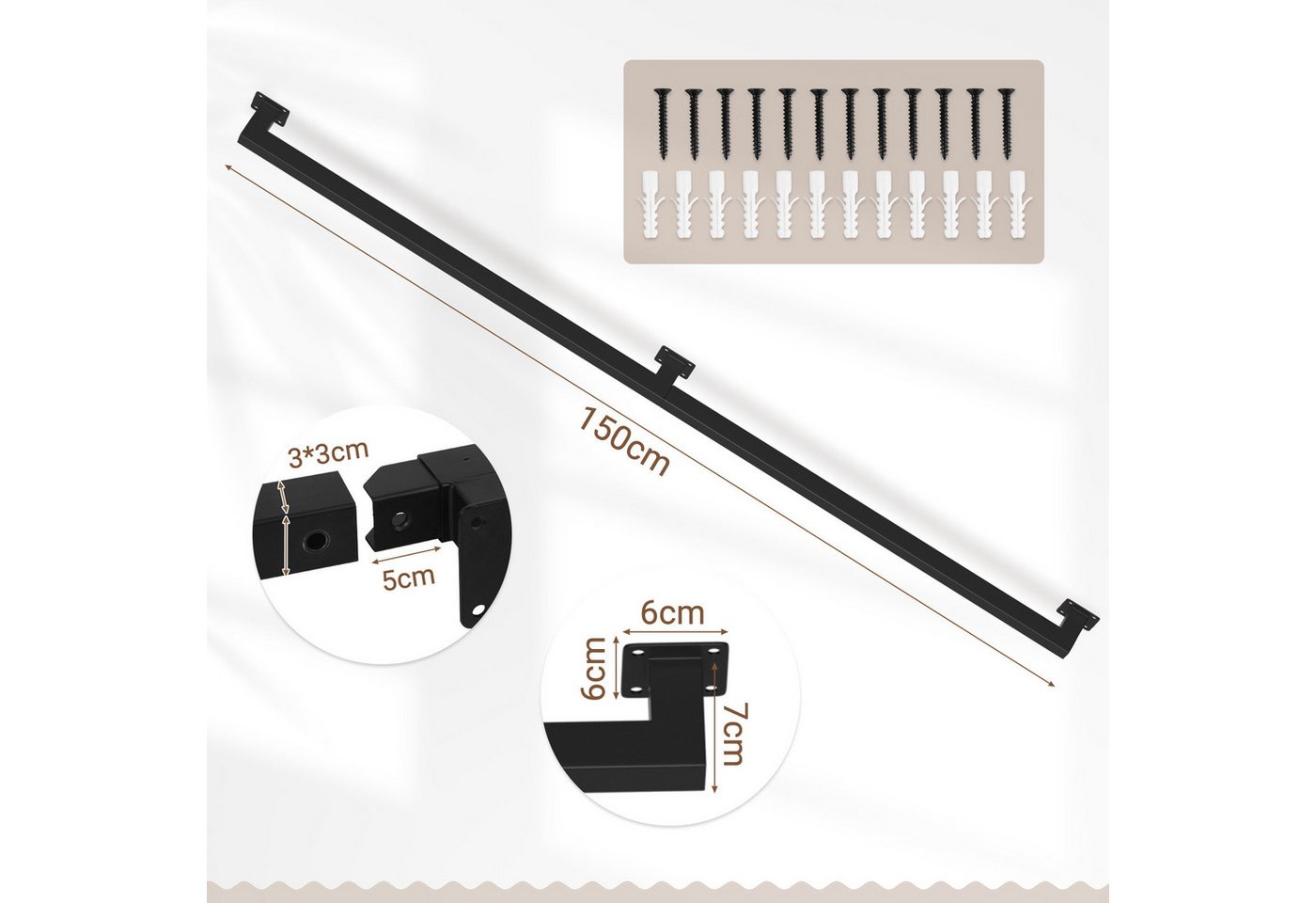 Clanmacy Treppengeländer 150 cm Schwarz, aus Eisen, 30 x 30 mm, zweiteilig, für Treppe und Flur Bild 2