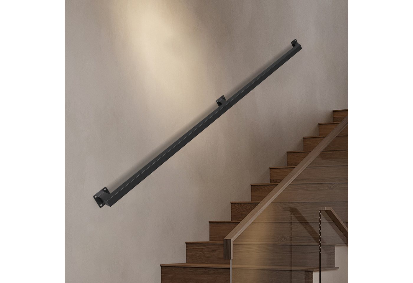 Clanmacy Treppengeländer 150 cm Schwarz, aus Eisen, 30 x 30 mm, zweiteilig, für Treppe und Flur Bild 3