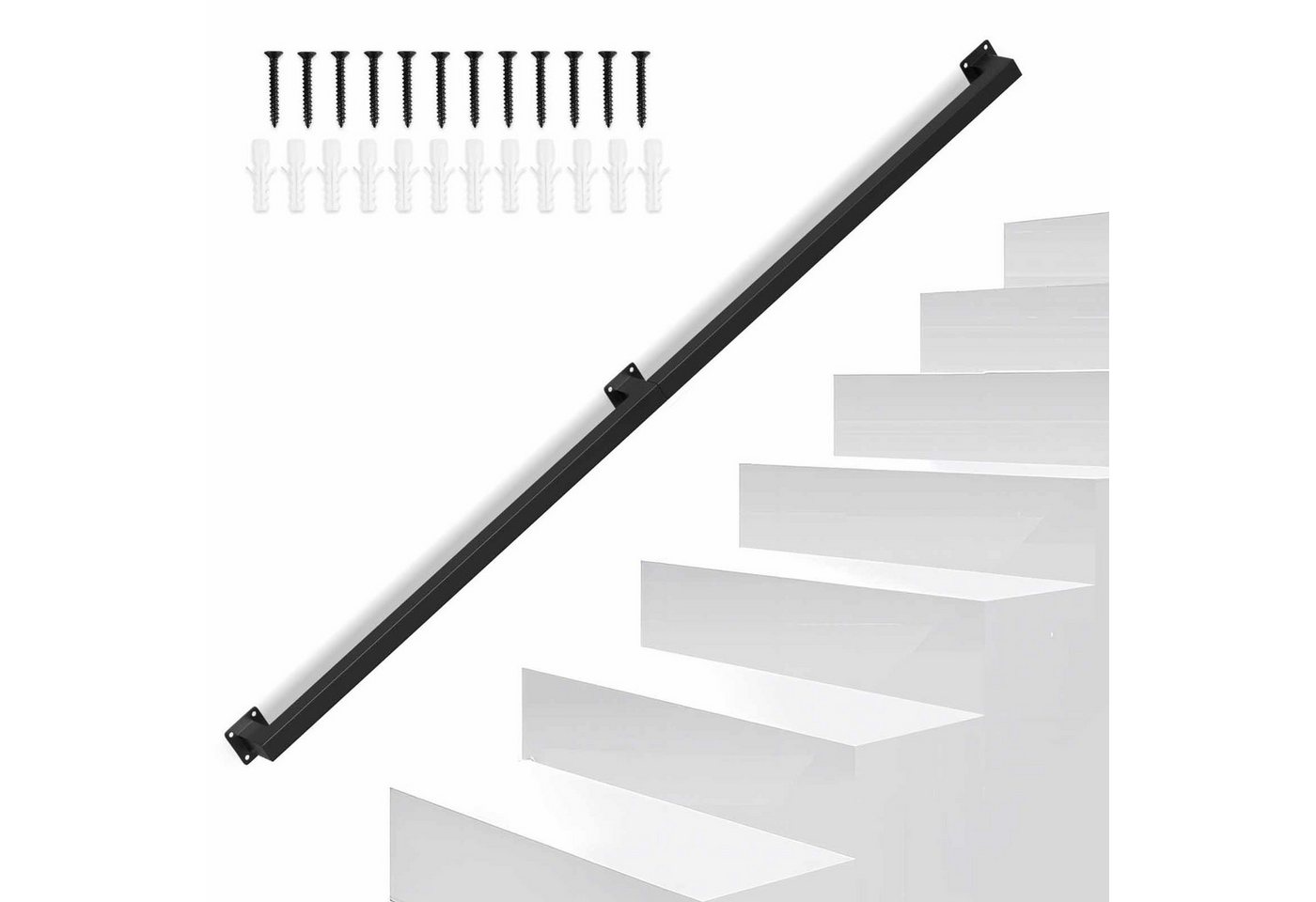 Clanmacy Treppengeländer 150 cm Schwarz, aus Eisen, 30 x 30 mm, zweiteilig, für Treppe und Flur Bild 4