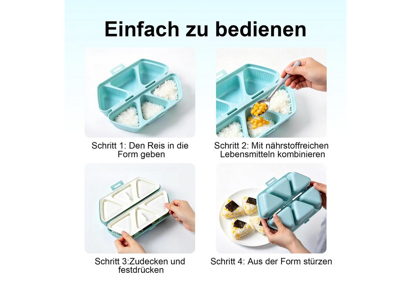 FOUORTUNATE-BEE Sushi-Roller Dreieckige Onigiri Form 6er Set Sushi Reismacher Antihaft Form, Onigiri Maker für Bento Lunchbox Picknick Camping Reis Snacks Bild 3