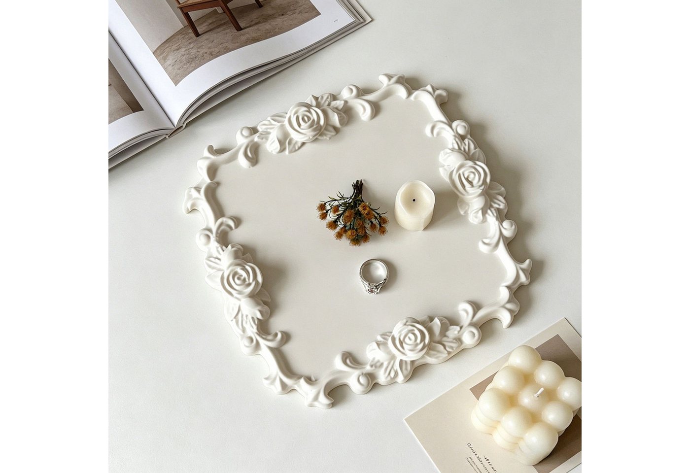 FOUORTUNATE-BEE Backform Rosetten Silikonform Gießform Schmucktablett Harz Deko Tablett, Silikon Gießform für Resin Kunst, Ablage, Kerzenhalter und DIY Bild 5