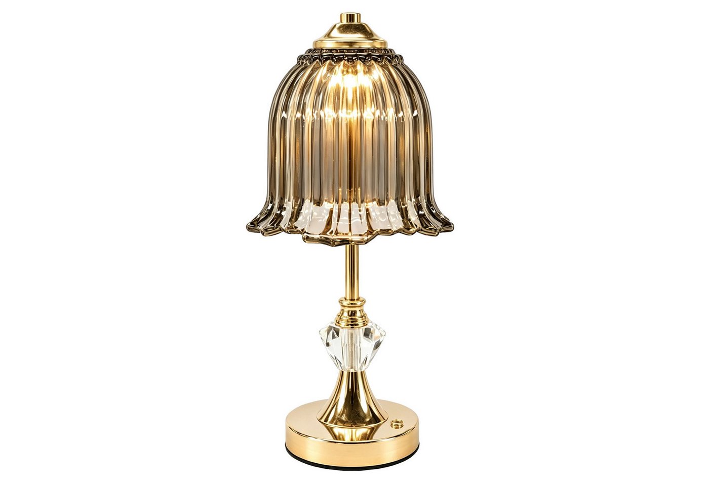 Fyrove LED Nachttischlampe LED-Tischleuchte mit Glasschirm, USB-C aufladbar, 3 Lichtfarben, Touch-Sensor, 20 LEDs, Retro-Blütendesign, Gold Bild 4