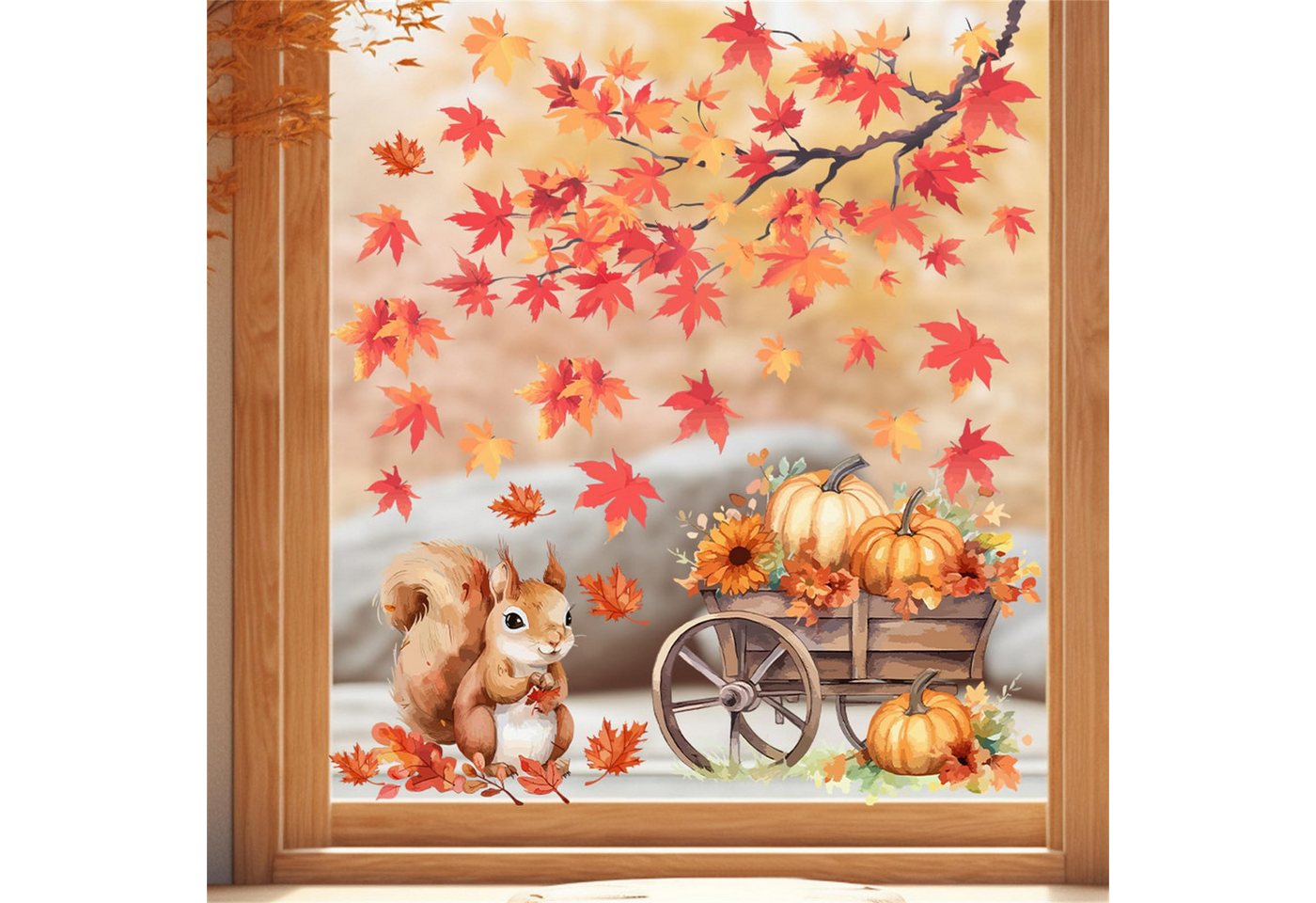 Sorvyzxn Fensterbild Herbst Fenstersticker, Fensteraufkleber mit Kürbis & Ahornblatt Design, Selbstklebende Fensterdeko für Halloween, Erntedank und Zuhause Bild 4