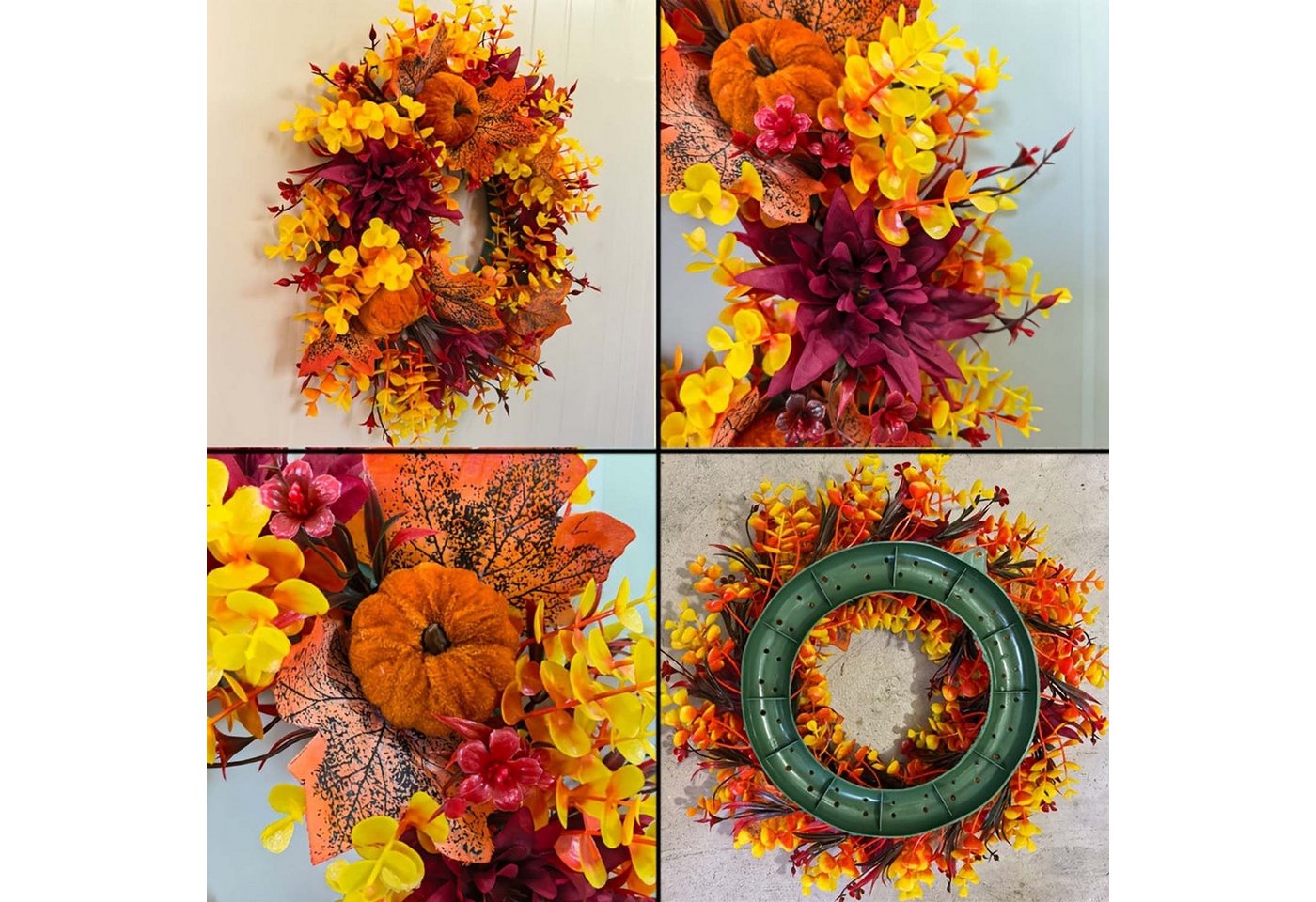 Diwzbyn Dekokranz Herbstkranz, Herbst-Haustür-Kranz mit verschiedenen Kürbis-Cluster Bild 2