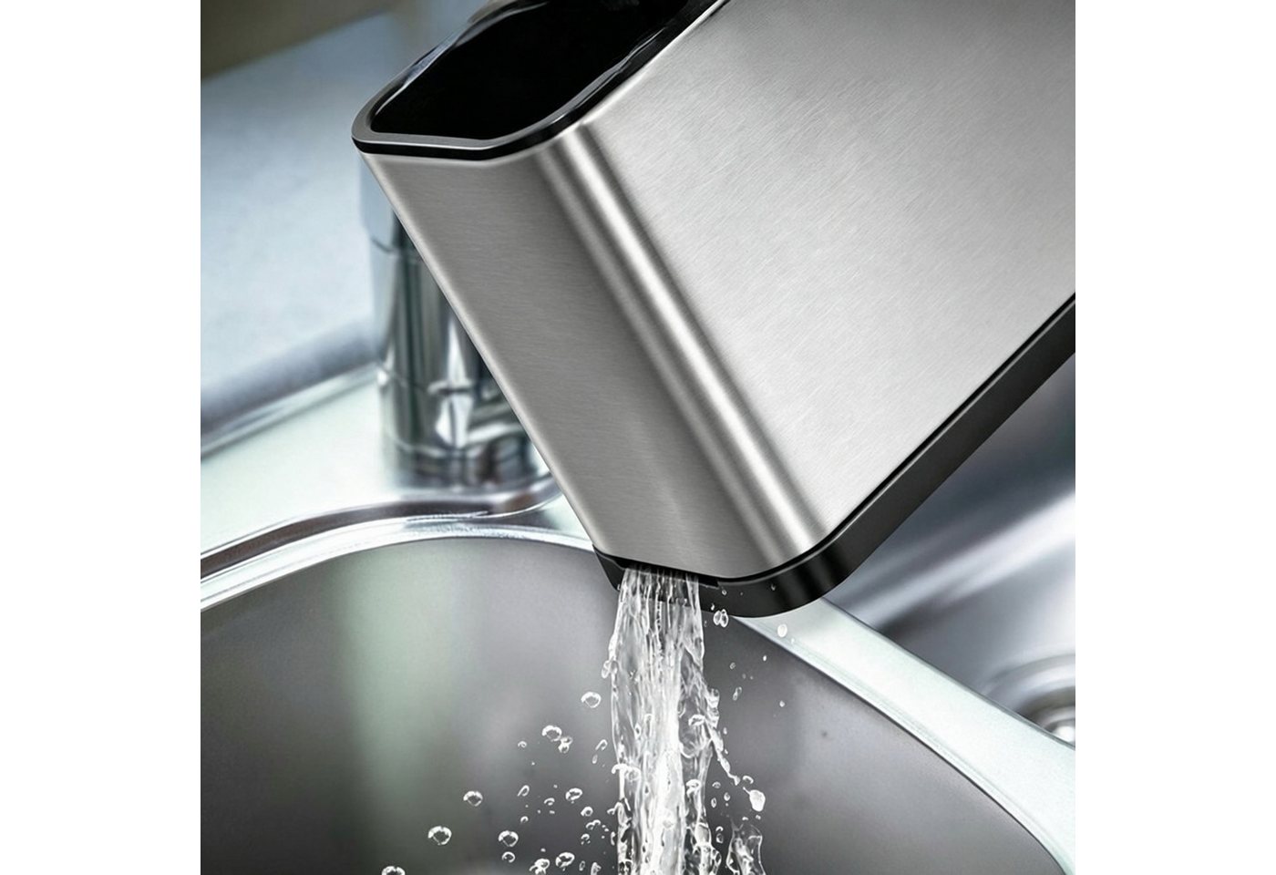 ibettertec Kochbesteckhalter Besteckhalter aus Edelstahl, 4 Fächer Küchenutensilien Abtropfgestell, Abtropfschale,Besteckhalter,Küchenutensilienhalter,4 Fächer Bild 5