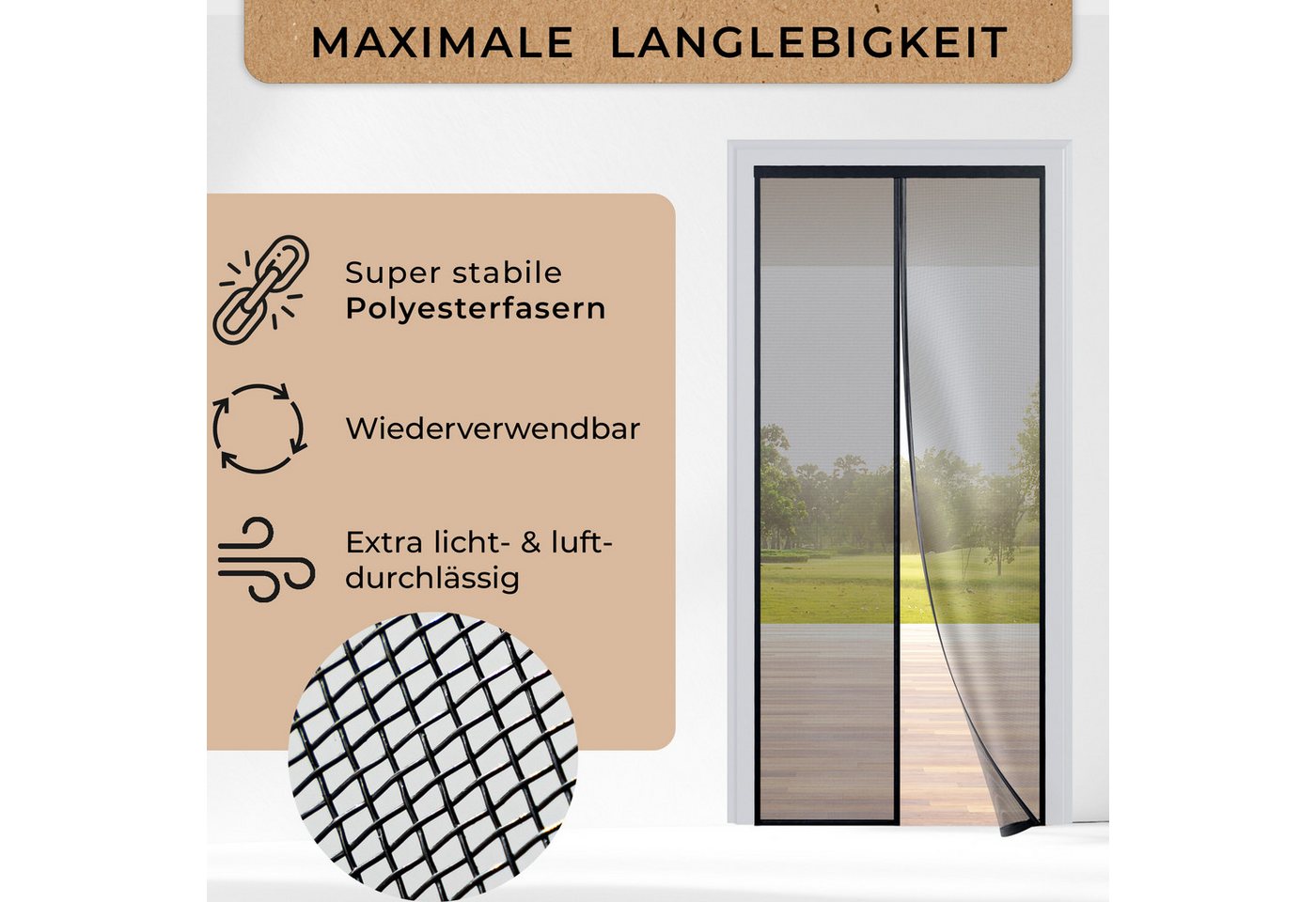 MÜCKENMEISTER Insektenschutz-Tür - Fliegengitter Balkontür mit Magnet - Insektenschutz Terassentür, Größen: 200x90, 210x90, 210x100, 220x100, 220x110, 220x120 Bild 3
