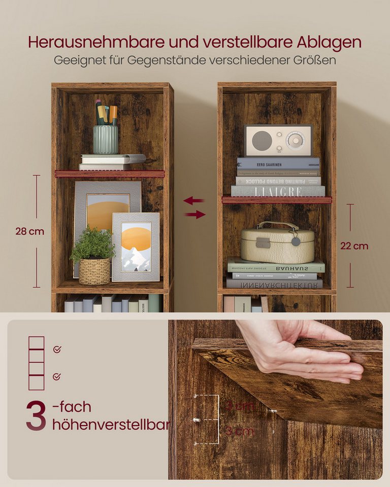 VASAGLE Bücherregal mit verstellbaren Ablagen, für Wohnzimmer, Homeoffice, Schlafzimmer, 4-stöckiges Regal, offenes Aufbewahrungsregal, 24 x 30 x 106 cm Bild 4