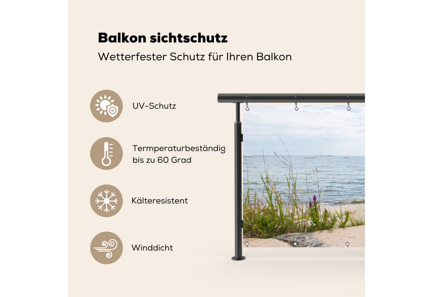 MuchoWow Balkonsichtschutz Strand - Meer - Kieselsteine (1-St) Balkon Sichtschutz 90x200, Windschutz für Zaun PVC, 200x90 cm Bild 2