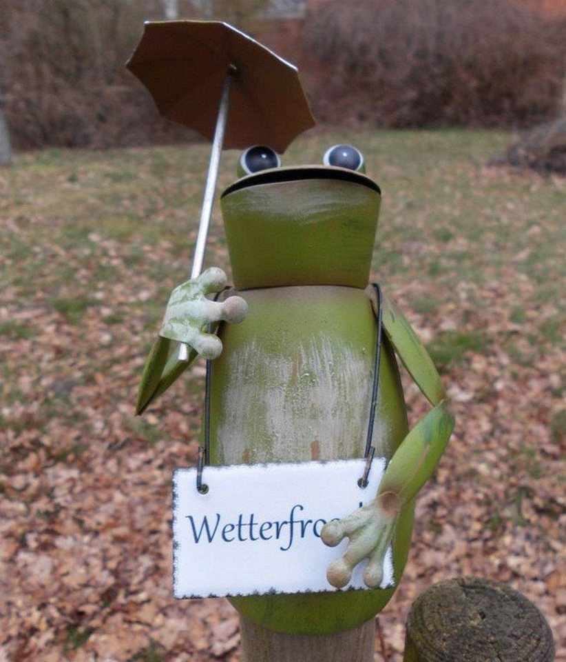 Deko-Impression Gartenfigur Zaunfigur Zaunhocker Frosch mit Schirm Schild Wetterfrosch Gartendeko, (1 St) Bild 2