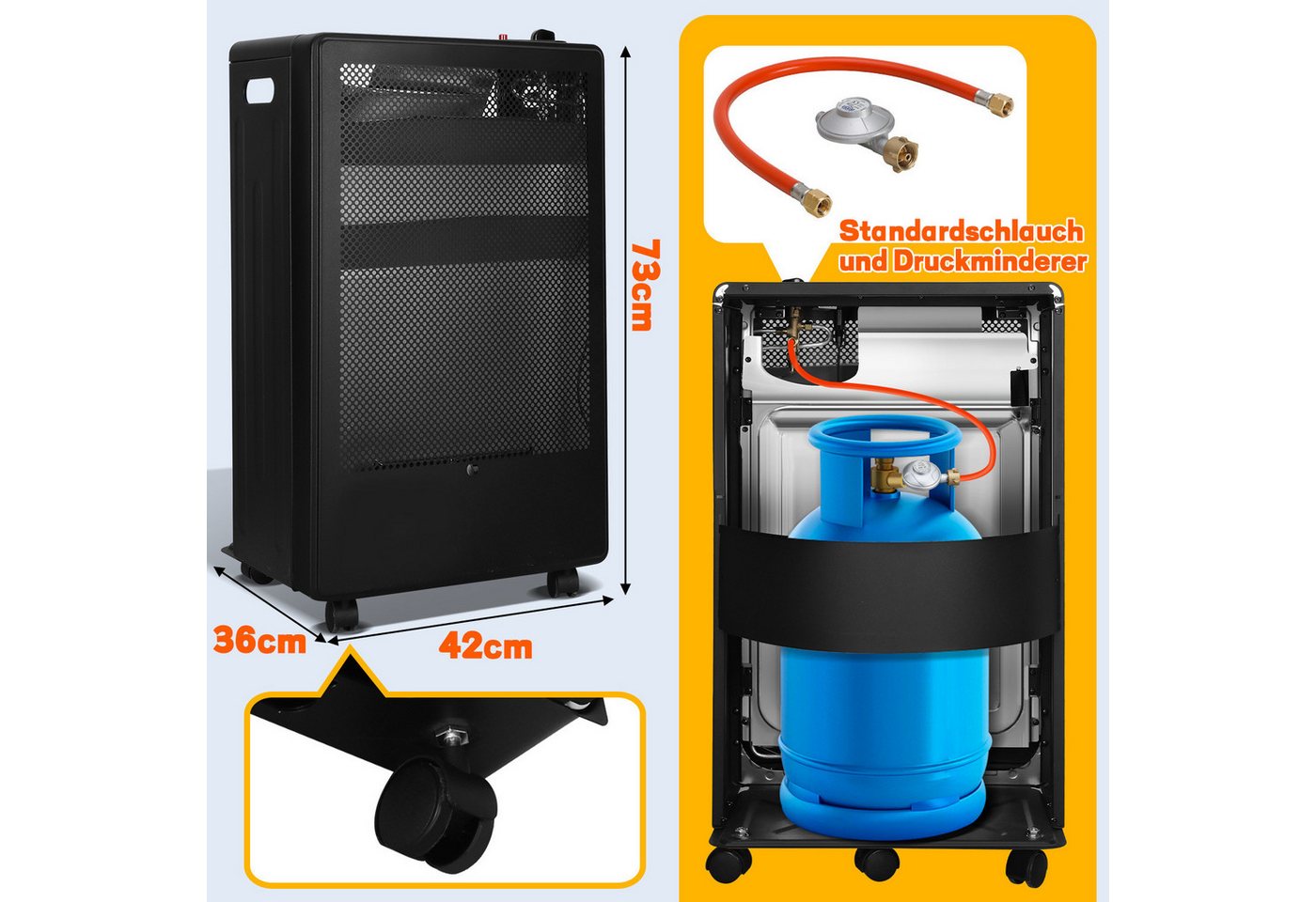 Clanmacy Heizgerät Infrarot Gasheizung 3800 Watt inkl. Schlauch & Druckminderer, für Buta, 3800 W Bild 2