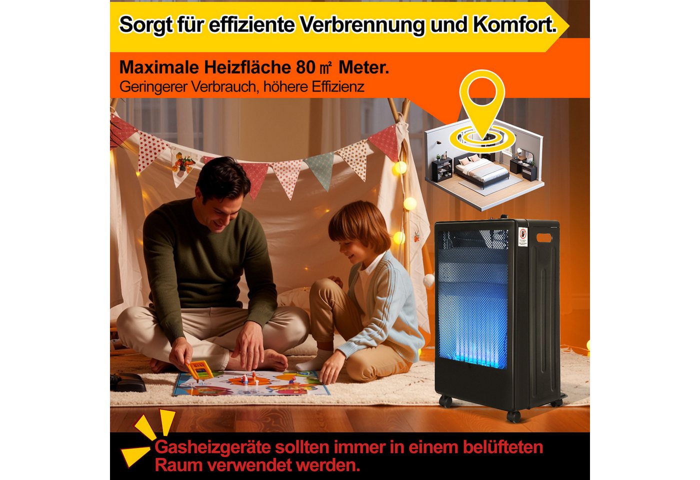 Clanmacy Heizgerät Infrarot Gasheizung 3800 Watt inkl. Schlauch & Druckminderer, für Buta, 3800 W Bild 3