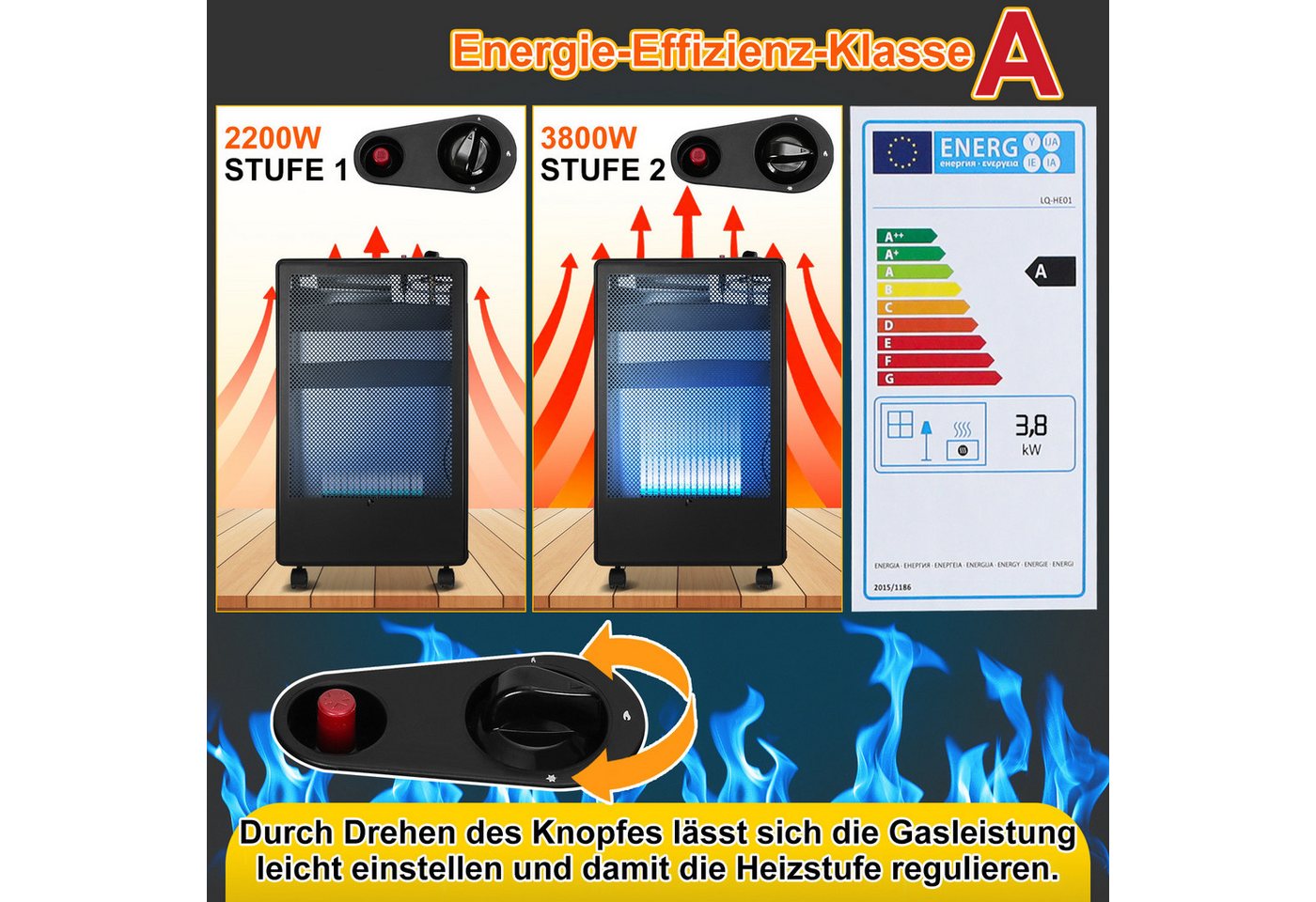 Clanmacy Heizgerät Infrarot Gasheizung 3800 Watt inkl. Schlauch & Druckminderer, für Buta, 3800 W Bild 5