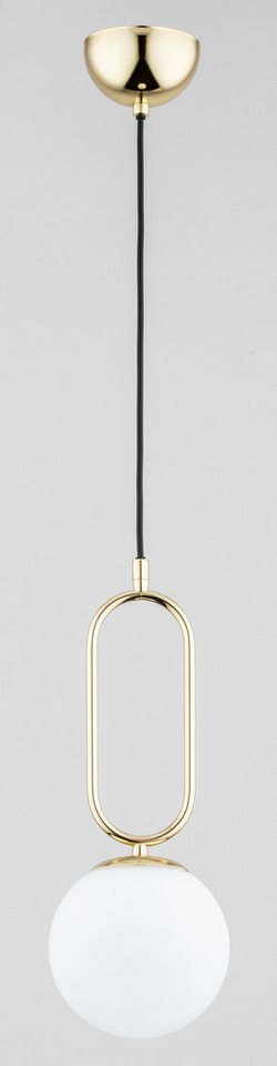 Licht-Erlebnisse Pendelleuchte MERLO, ohne Leuchtmittel, Glas Metall E14 B: 15 cm H: max. 90 cm in Gold Weiß Kugel Schirm Retro