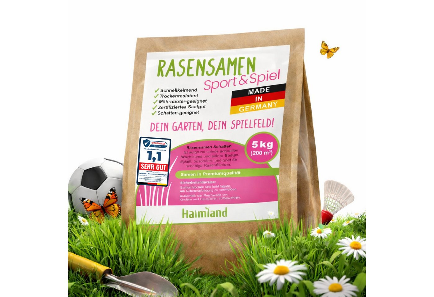 halmland Rasensamen Halmland Premium Rasensamen 5kg schnellkeimend für Sport & Spiel 200m²