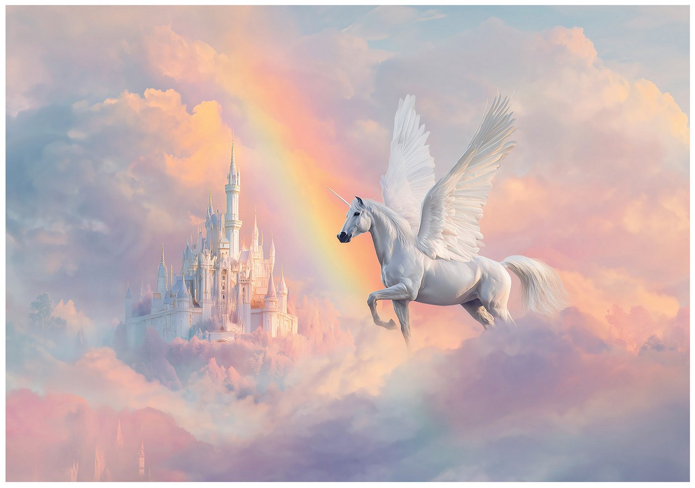 Wallarena Fototapete Mädchen Wolken - Mehrfarbig - Modern - Vlies - Schlafzimmer, glatt, (4 St), 200x140cm Bild 3