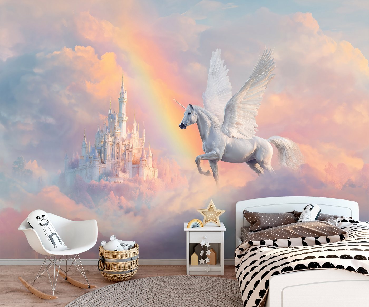 Wallarena Fototapete Mädchen Wolken - Mehrfarbig - Modern - Vlies - Schlafzimmer, glatt, (4 St), 200x140cm Bild 4