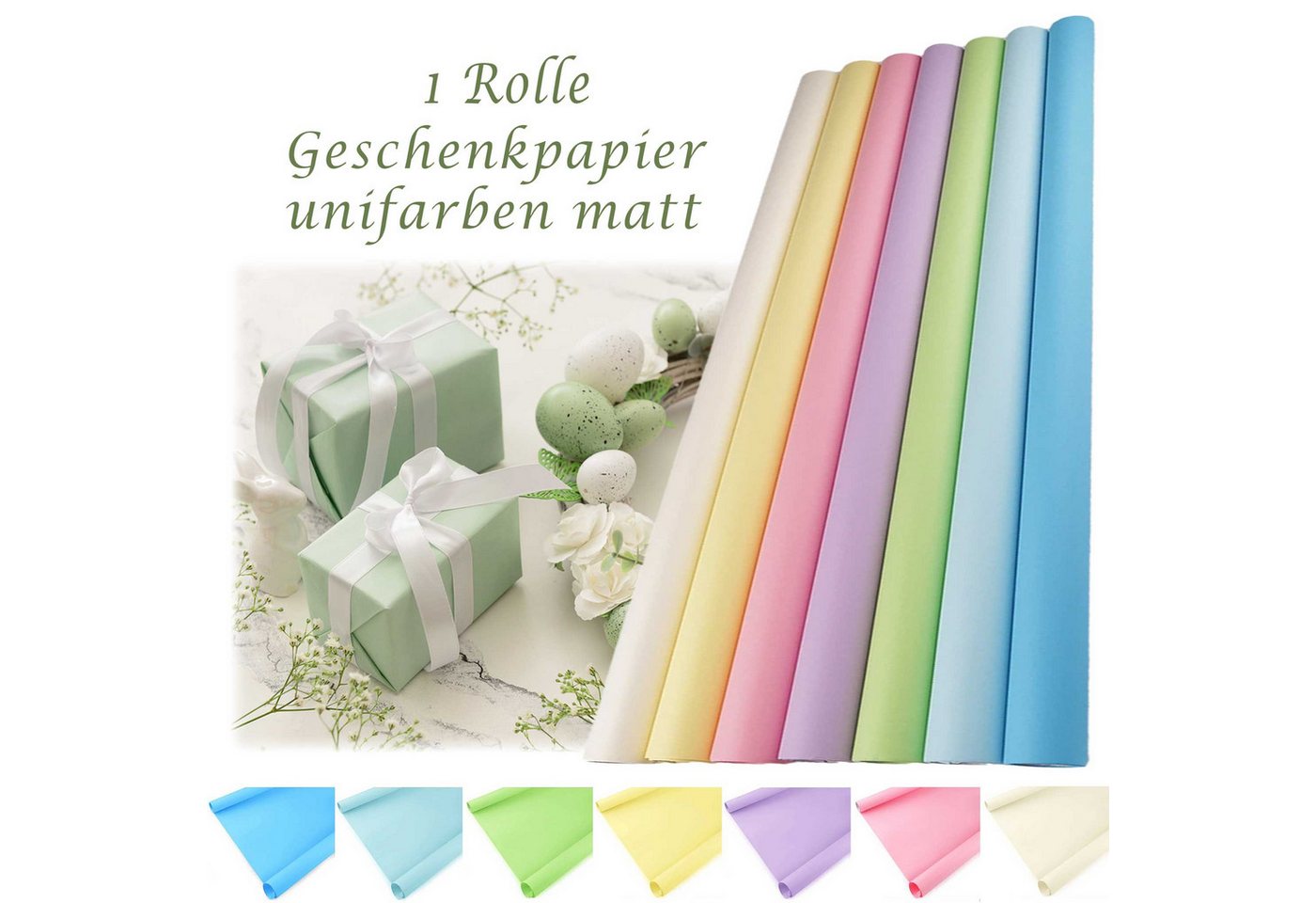 maDDma Geschenkpapier Geschenkpapier uni matt 1 Rolle Dekopapier Verpackungspapier, hellgelb Bild 4
