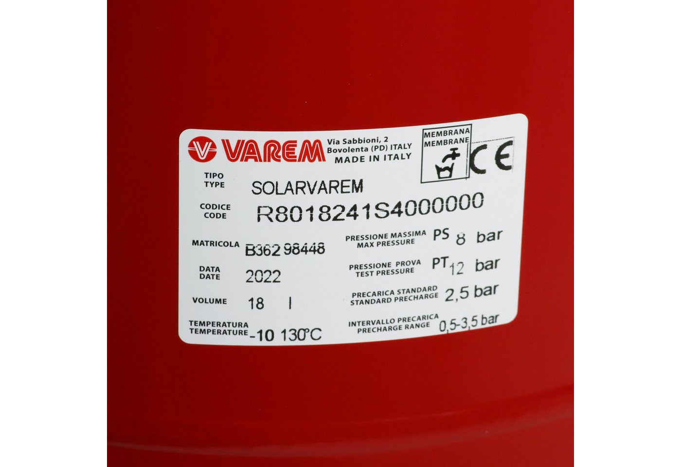 Varem Heizkörper Solar Ausdehnungsgefäß für Heizungsanlagen hängend 3/4 8 bar 18L Bild 4