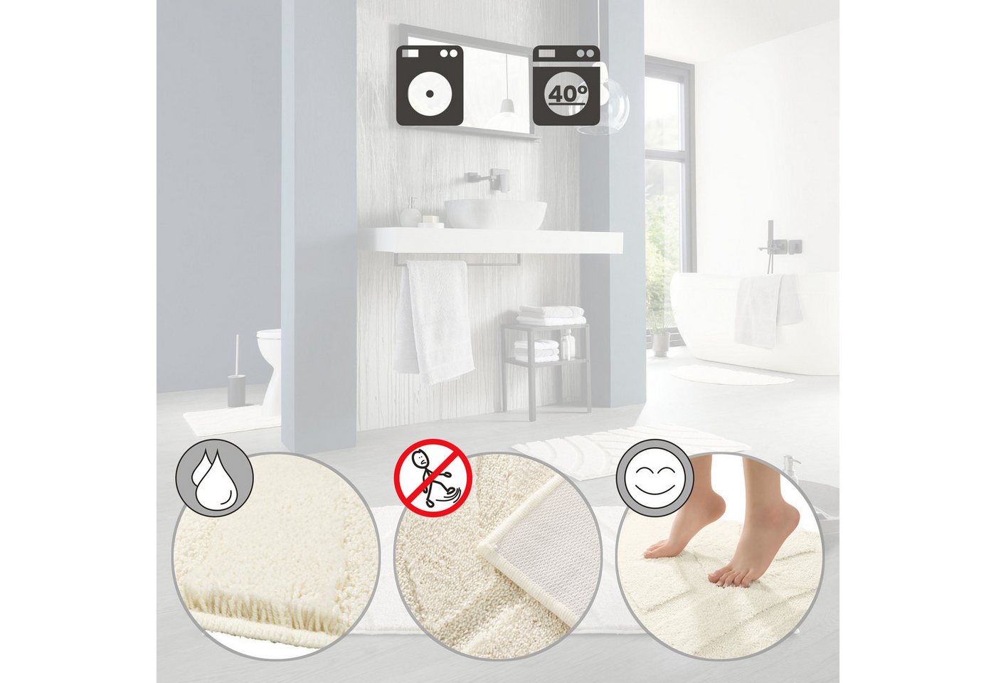 REDBEST WC-Vorleger WC-Umrandung "Napa", Uni/Streifen/Grafik/Hoch- Tiefstruktur Bild 3