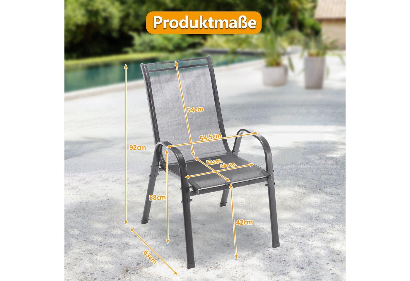 GIHAUVIA Gartenstuhl Gartenstühle 4 Stück,stapelbar Metall Balkonstühle Terrasse 150kg.