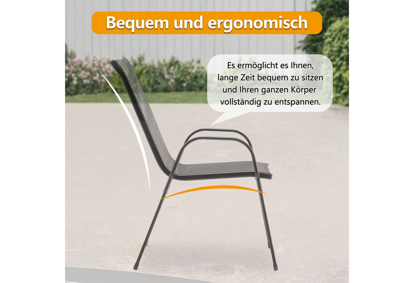 GIHAUVIA Gartenstuhl Gartenstühle 4 Stück,stapelbar Metall Balkonstühle Terrasse 150kg. Bild 5