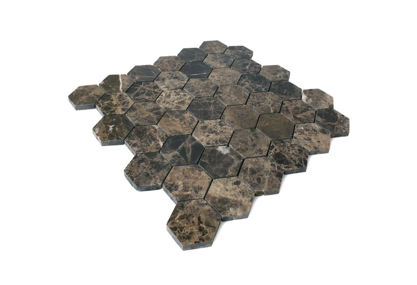 Mosafil Mosaikfliesen Mosaikfliesen Marmor Xalapa Sechseck Emperador Poliert, Naturstein-Marmor 30.500x29.800, braun, Verlegefertig auf ein Netz geklebt - Frostsicher - Wasserfest Bild 2