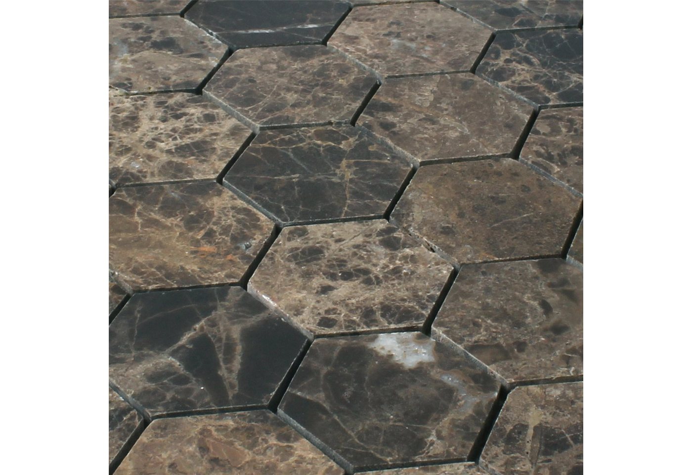 Mosafil Mosaikfliesen Mosaikfliesen Marmor Xalapa Sechseck Emperador Poliert, Naturstein-Marmor 30.500x29.800, braun, Verlegefertig auf ein Netz geklebt - Frostsicher - Wasserfest Bild 3