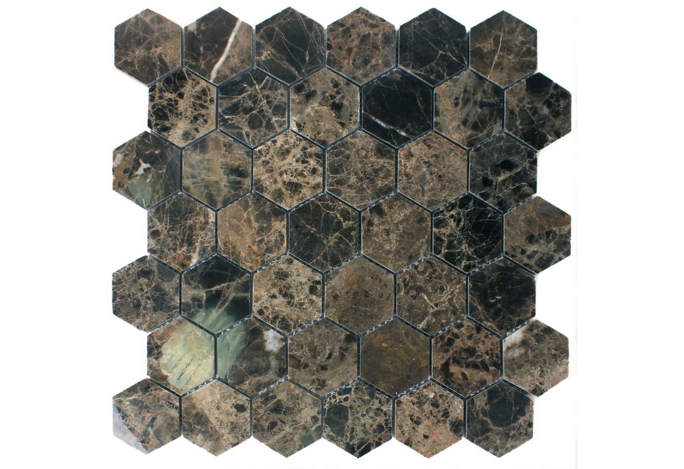 Mosafil Mosaikfliesen Mosaikfliesen Marmor Xalapa Sechseck Emperador Poliert, Naturstein-Marmor 30.500x29.800, braun, Verlegefertig auf ein Netz geklebt - Frostsicher - Wasserfest Bild 4