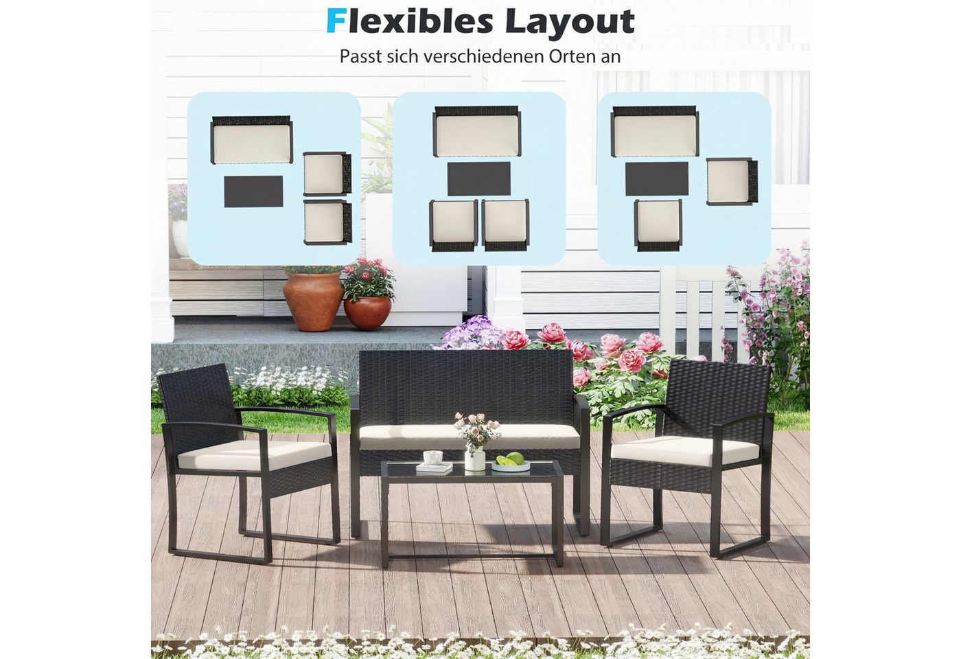 COSTWAY Gartenlounge-Set, (4-tlg), Balkonmöbel mit Tisch, Bank für 4 Personen Bild 4