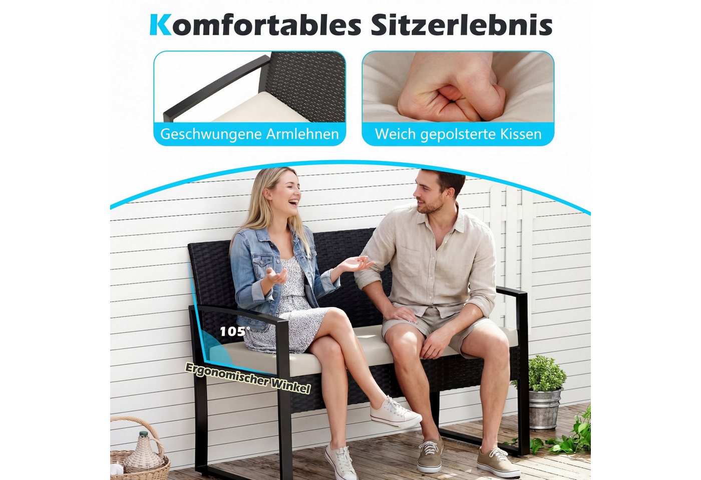 COSTWAY Gartenlounge-Set, (4-tlg), Balkonmöbel mit Tisch, Bank für 4 Personen Bild 5
