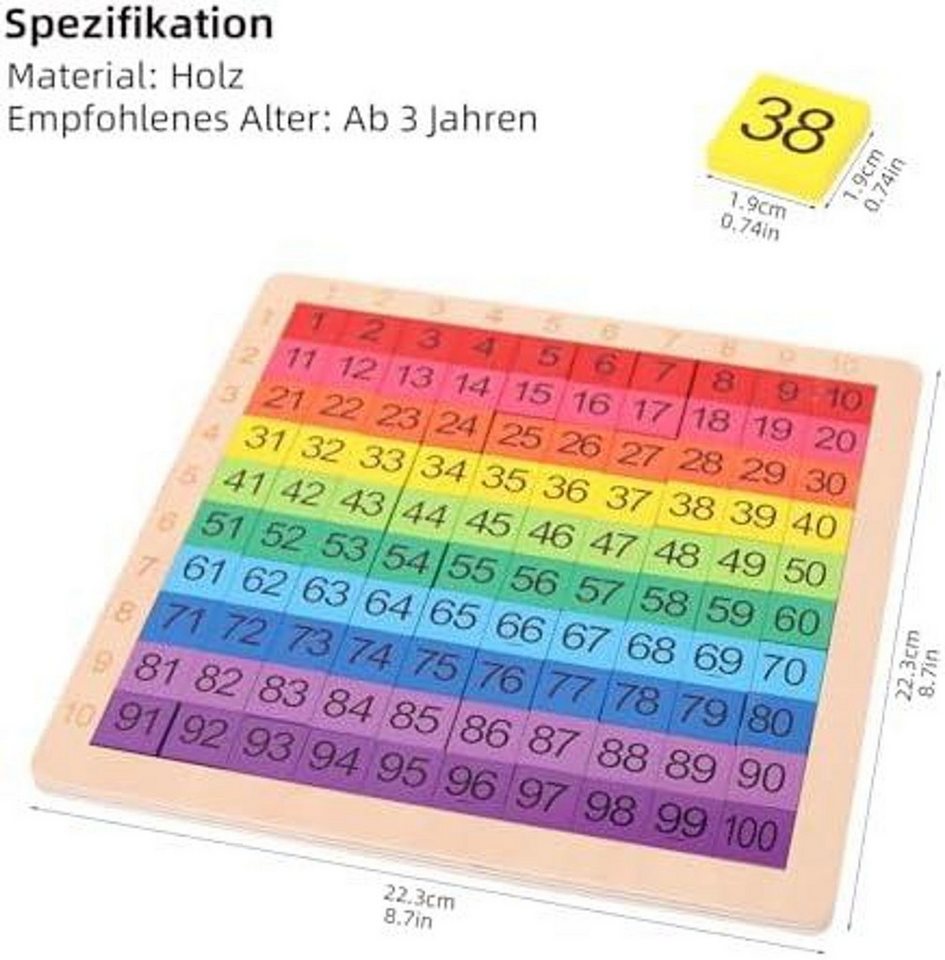FELIXLEO Rechenschieber Montessori Mathe Spielzeug Hunderterbrett aus Holz Zahlen 1 bis 100, (1-tlg) Bild 3