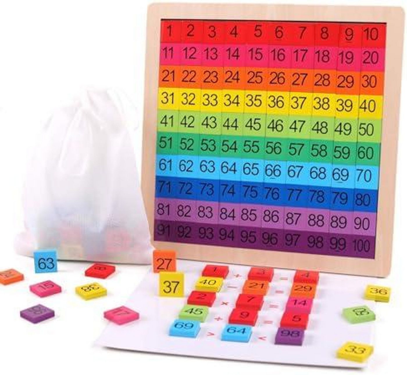 FELIXLEO Rechenschieber Montessori Mathe Spielzeug Hunderterbrett aus Holz Zahlen 1 bis 100, (1-tlg) Bild 5
