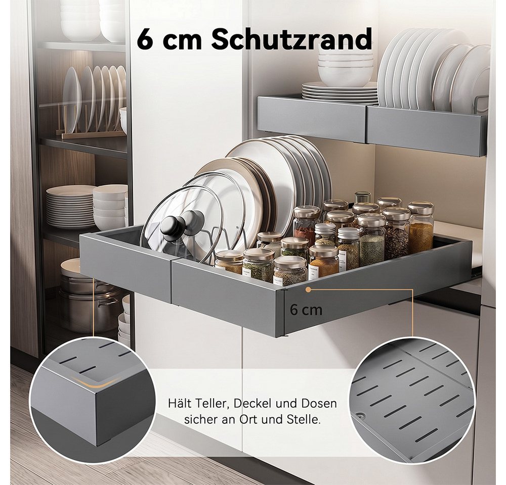 VIVREAL Küchenorganizer-Set Teleskopschublade küche 32–52 / 42–68 cm, ohne Bohren, Carbonstahl, (1-tlg), Flexibel ausziehbar, bis 15 kg belastbar, Montage ohne Bohren Bild 2