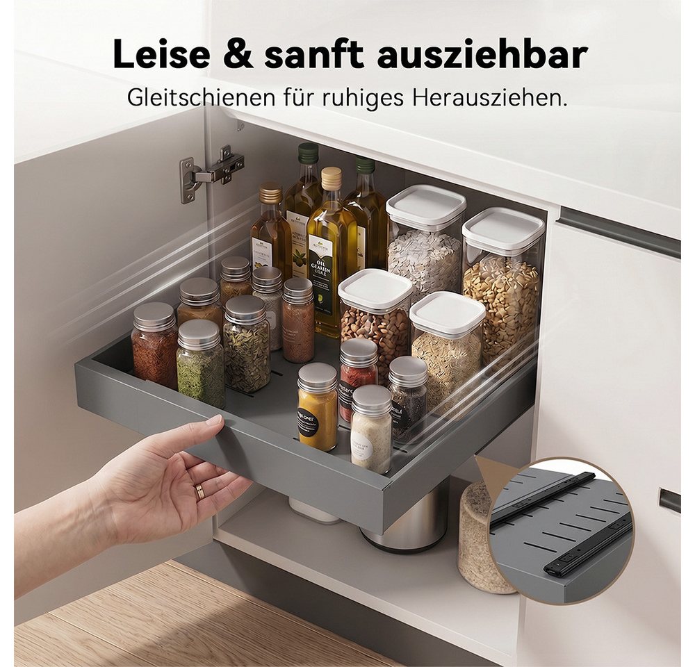 VIVREAL Küchenorganizer-Set Teleskopschublade küche 32–52 / 42–68 cm, ohne Bohren, Carbonstahl, (1-tlg), Flexibel ausziehbar, bis 15 kg belastbar, Montage ohne Bohren Bild 4