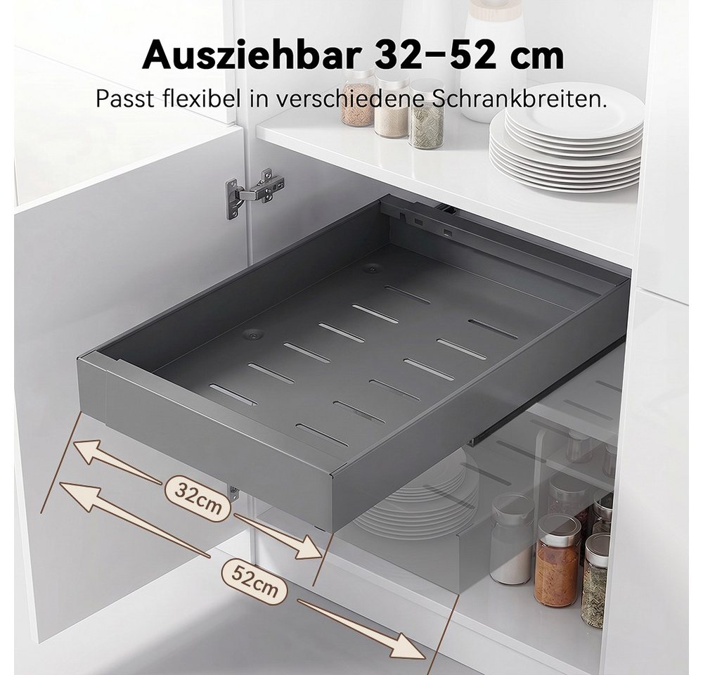 VIVREAL Küchenorganizer-Set Teleskopschublade küche 32–52 / 42–68 cm, ohne Bohren, Carbonstahl, (1-tlg), Flexibel ausziehbar, bis 15 kg belastbar, Montage ohne Bohren Bild 5